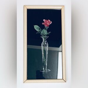 Finished Framed Cross Stitch Red Rose in Crystal Vase - Vintage 1995
